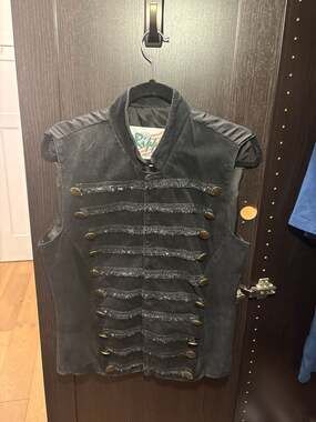 Vintage Ripples Black Velvet Military Hussar Vest with Braided Trim and Lion Cre